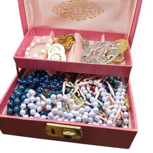 Vintage Jewelry Lot in Estate Musical Jewelry Box with Key, Wear, Gift, Resell,
